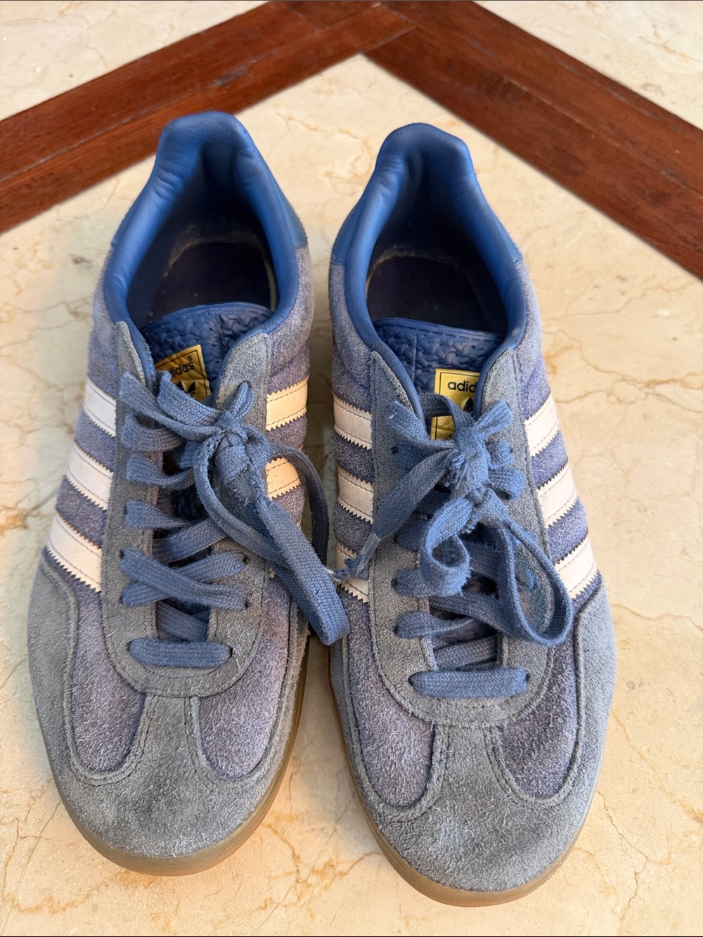 adidas Men's Blue Suede Sneakers with White Stripes